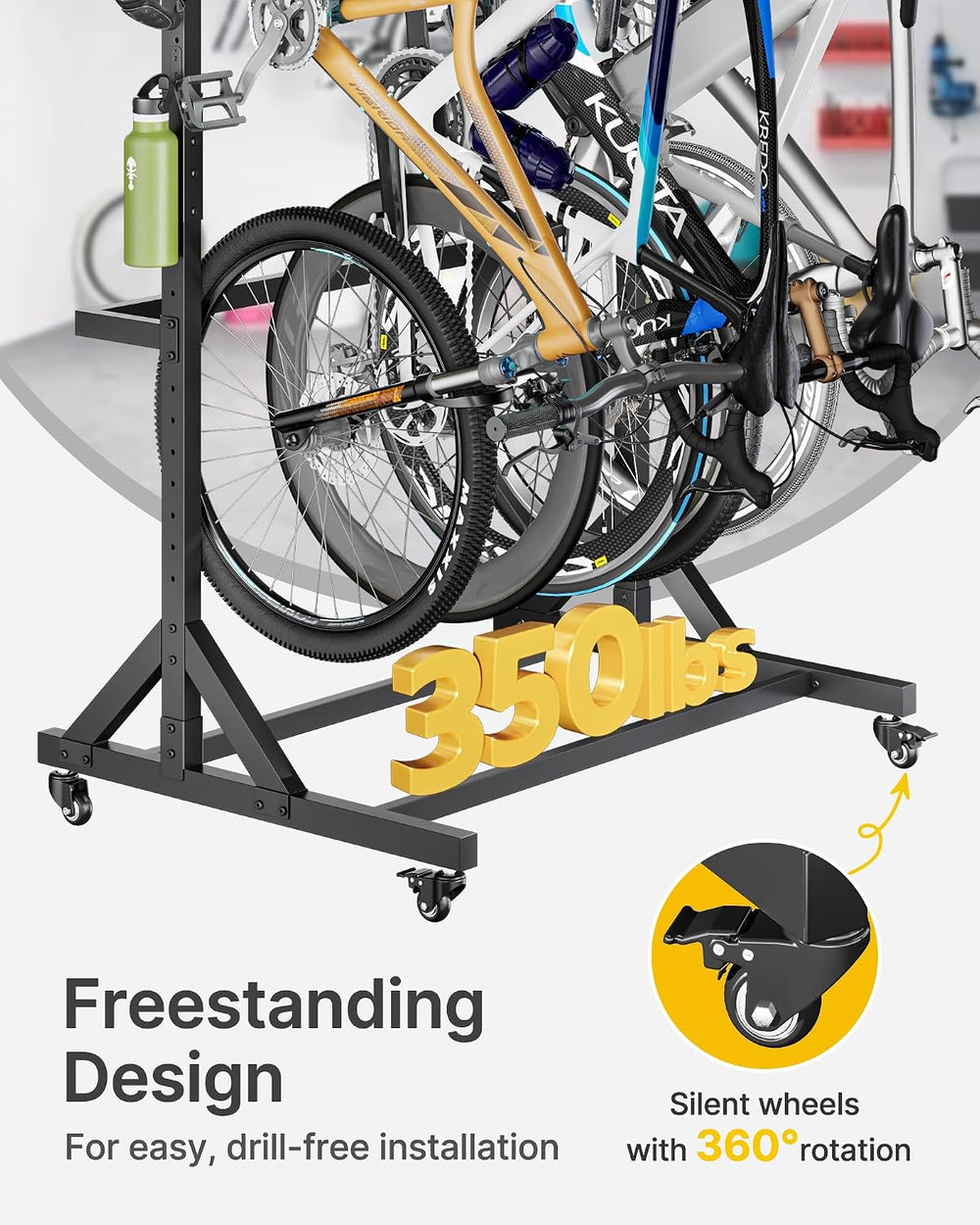monTEK Freestanding Bike Storage Rack with Wheels for 5 Bikes