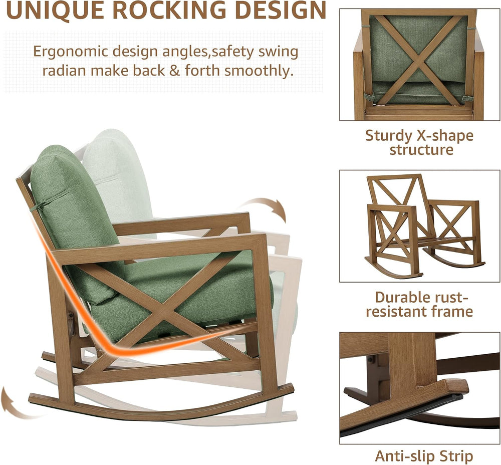 NATURAL EXPRESSIONS 3 Piece Patio Rocking Bistro Set, 6.5'' Thick Cus...