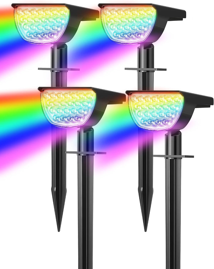 GKGG Solar Color Changing Lights Outdoor, 7 Lighting Modes IP65 Waterproof Solar Spot Lights Outdoor for Yard, Garden, Tree, Landscape & Halloween Decorations (Multicolor, 4 Pack)