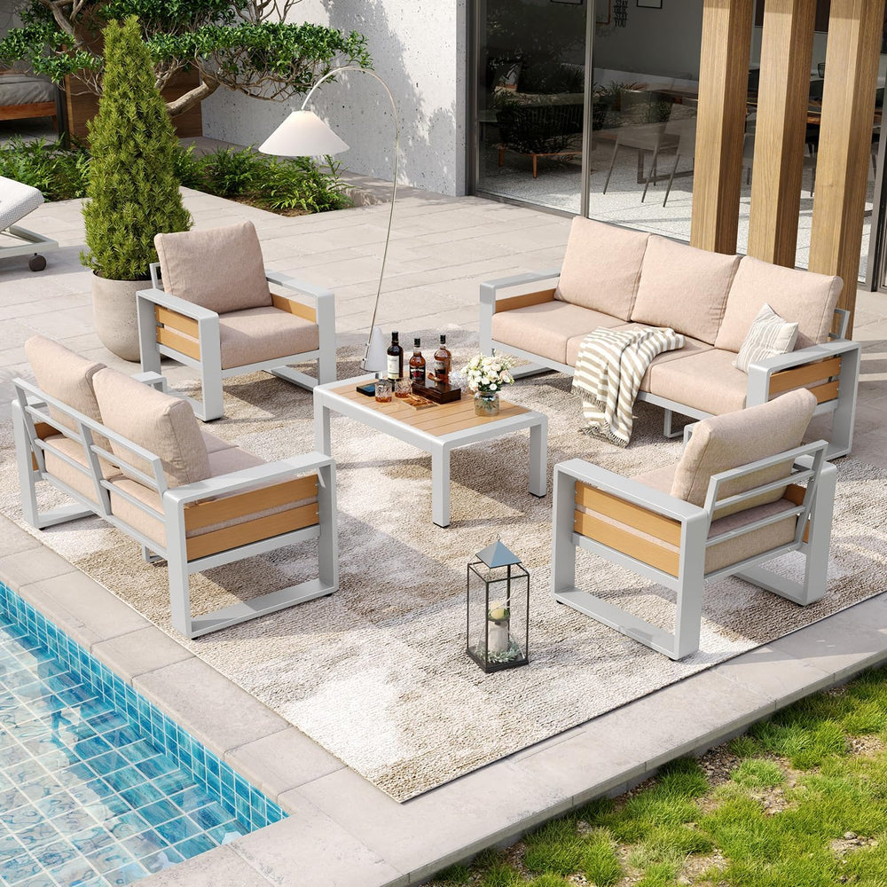 Aoxun Aluminum Patio Furniture Set, 7 Seats Luxury Outdoor Sectional with 6&q...
