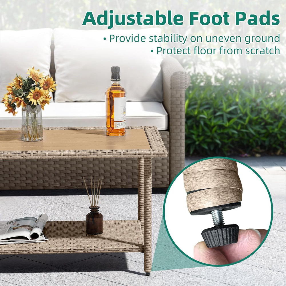 YITAHOME Outdoor Wicker Coffee Table with Storage, 39.4" 2 Tier Rectangl...