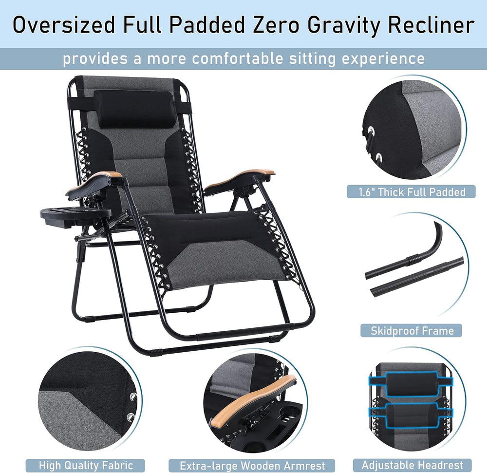 PHI VILLA Set of 2 Padded Zero Gravity Chair Recliner, 30" Wide 400 LBS