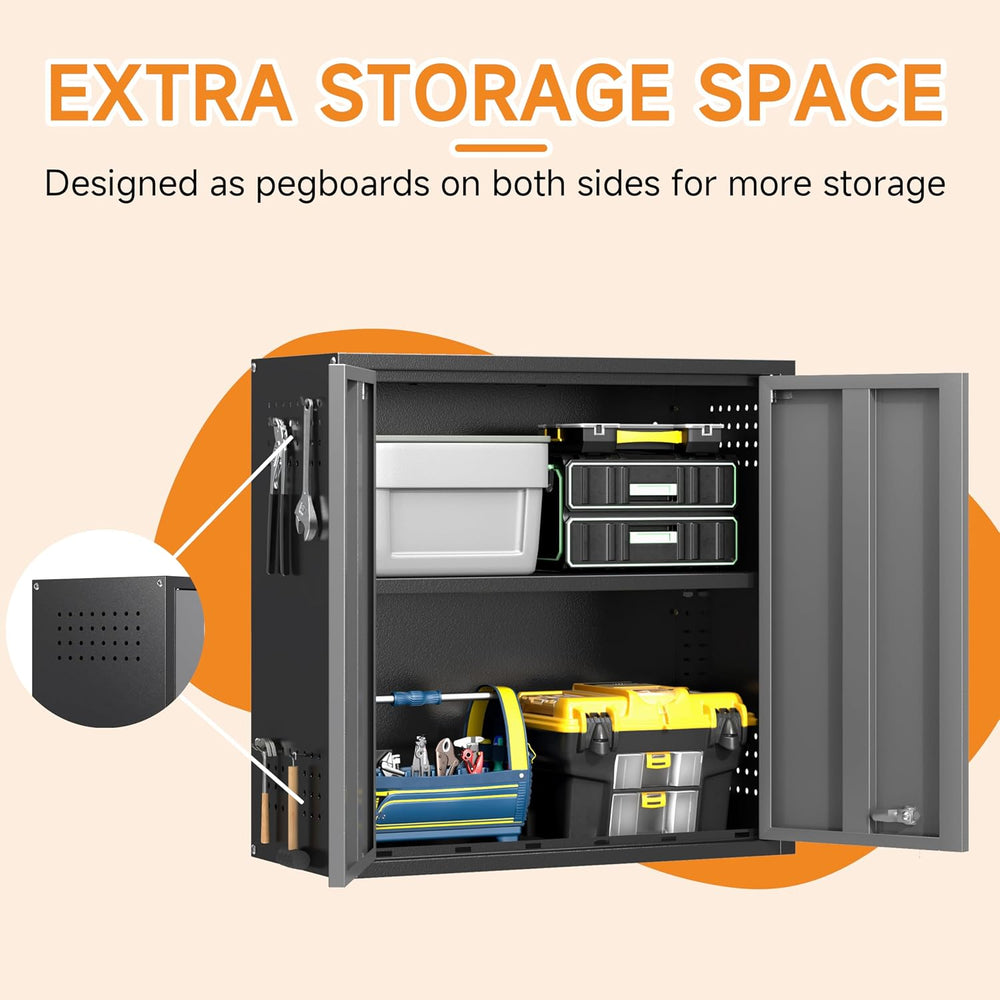 Metal Garage Wall Cabinet with 2 Doors and 1 Adjustable Shelf,Lockable Floati...