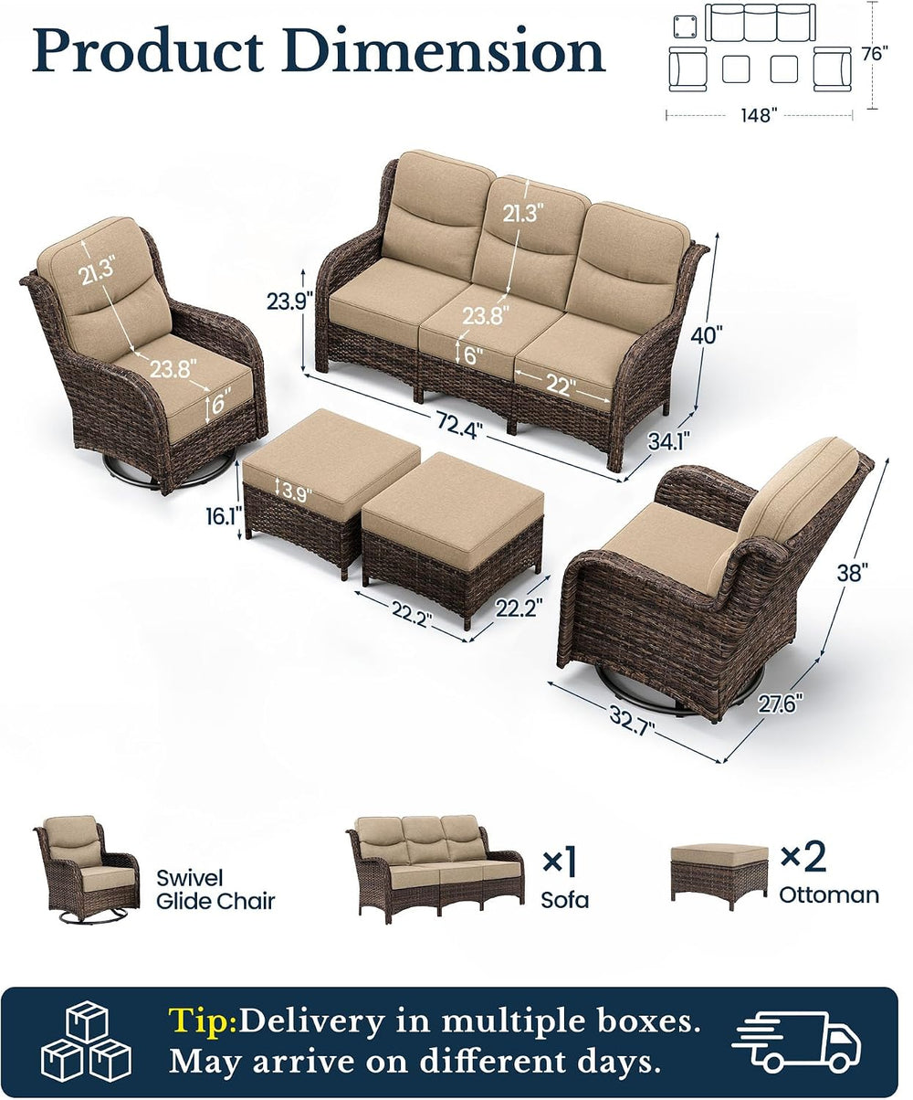HILLGA Luxury High Back Patio Furniture Set with 6-Inch Thick Cushion