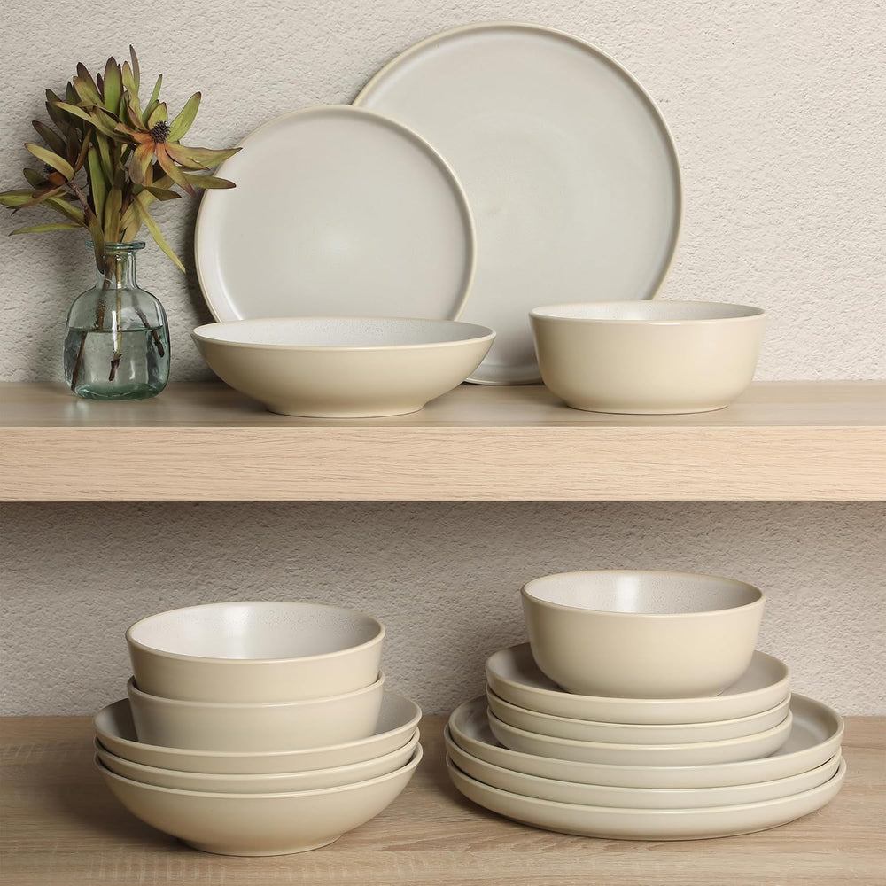 Gibson Elite Tribeca Loft 16-Piece Dinnerware Set – Matte Cream and White Rea...