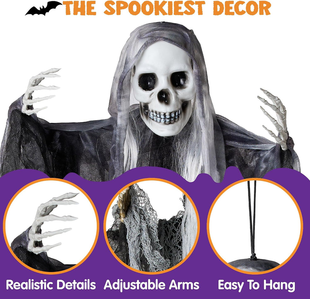 JOYIN 3 Pcs Hanging Halloween Skeleton Ghosts Decorations Outdoor, Grim Reape...