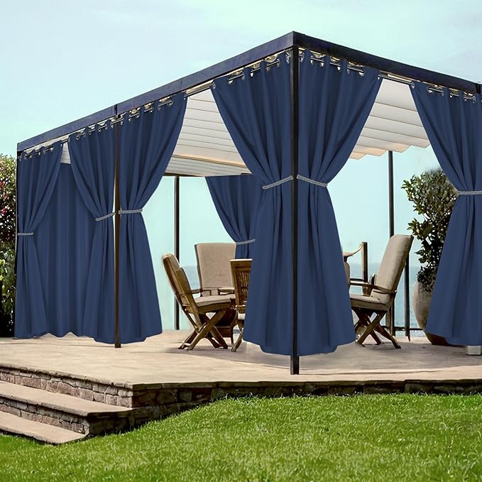 HolidayIdeas Grommet Outdoor Curtains for Patio Waterproof 8 Pcs All Weather ...