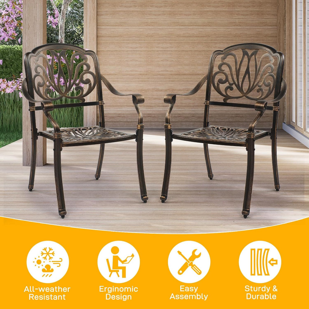 VINGLI Outdoor Dining Chairs Set of 4 Aluminum Patio Chairs, Cast Aluminum Pa...