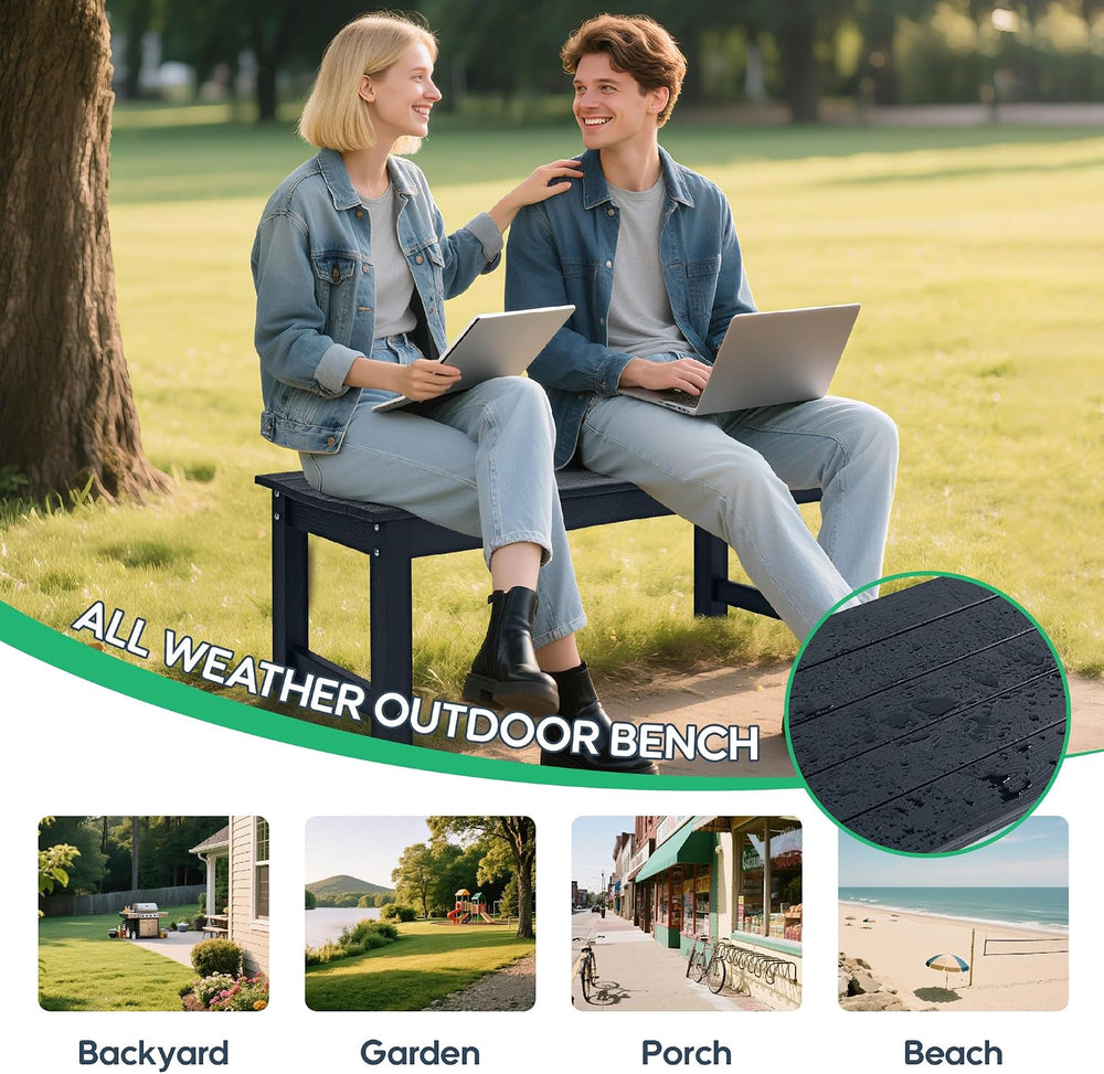 Weatherproof HIPS Outdoor Bench, 2-Person Patio Dining Bench, All-Weather Pol...