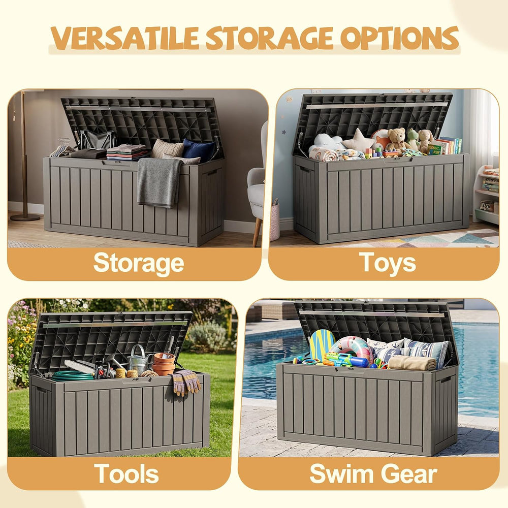 Outdoor Storage Box Waterproof, 180 Gal Gen 2 Resin Deck Box With Wheels