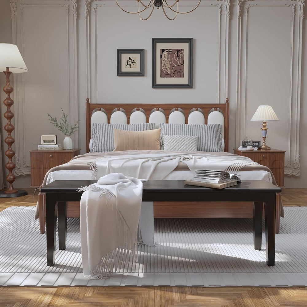 Dining Bench 55.1" Wood Solid Oak Wooden Bed End/Entryway Bench for Bedr...