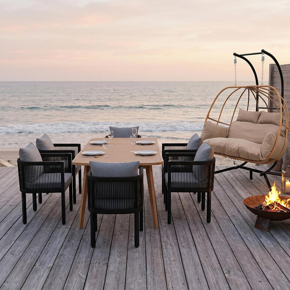 Outdoor Dining Chairs Set of 6, Rope Rattan Outdoor Chairs, All Weather Patio...