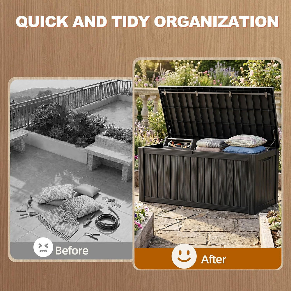 Outdoor Storage Box 280 Gallon Deck Box, Waterproof Resin, Black