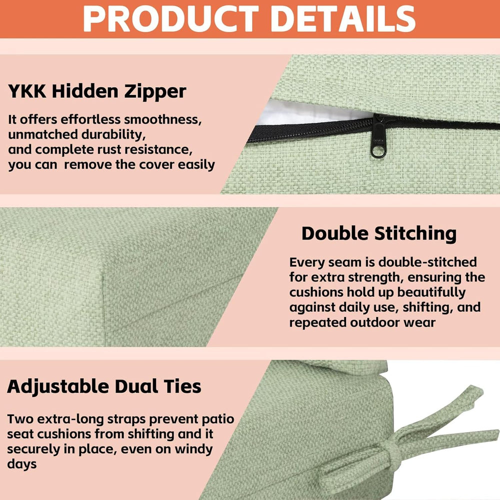 Outdoor Deep Seat Cushions Set of 2, 20x20 Inch, Sage Green
