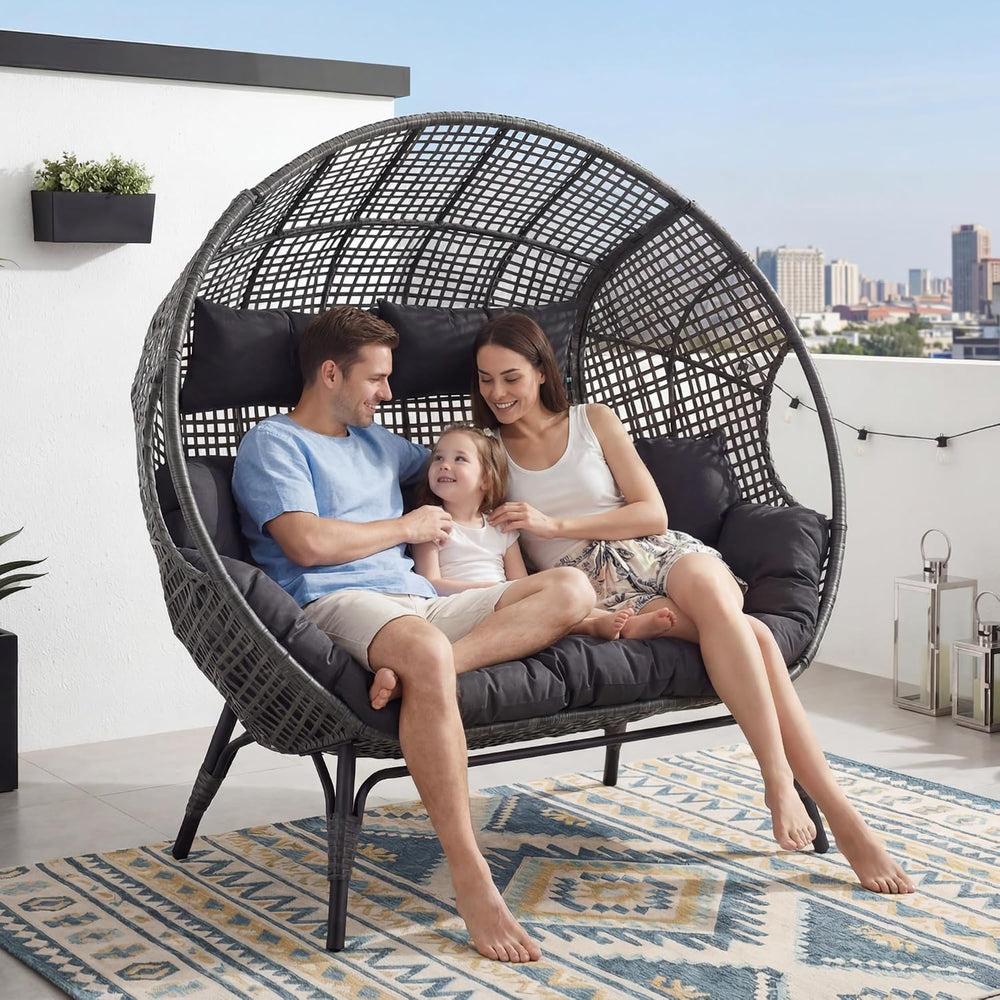 RADIATA Double Egg Chair Outdoor, 2 Person Wicker Patio Lounge Loveseat