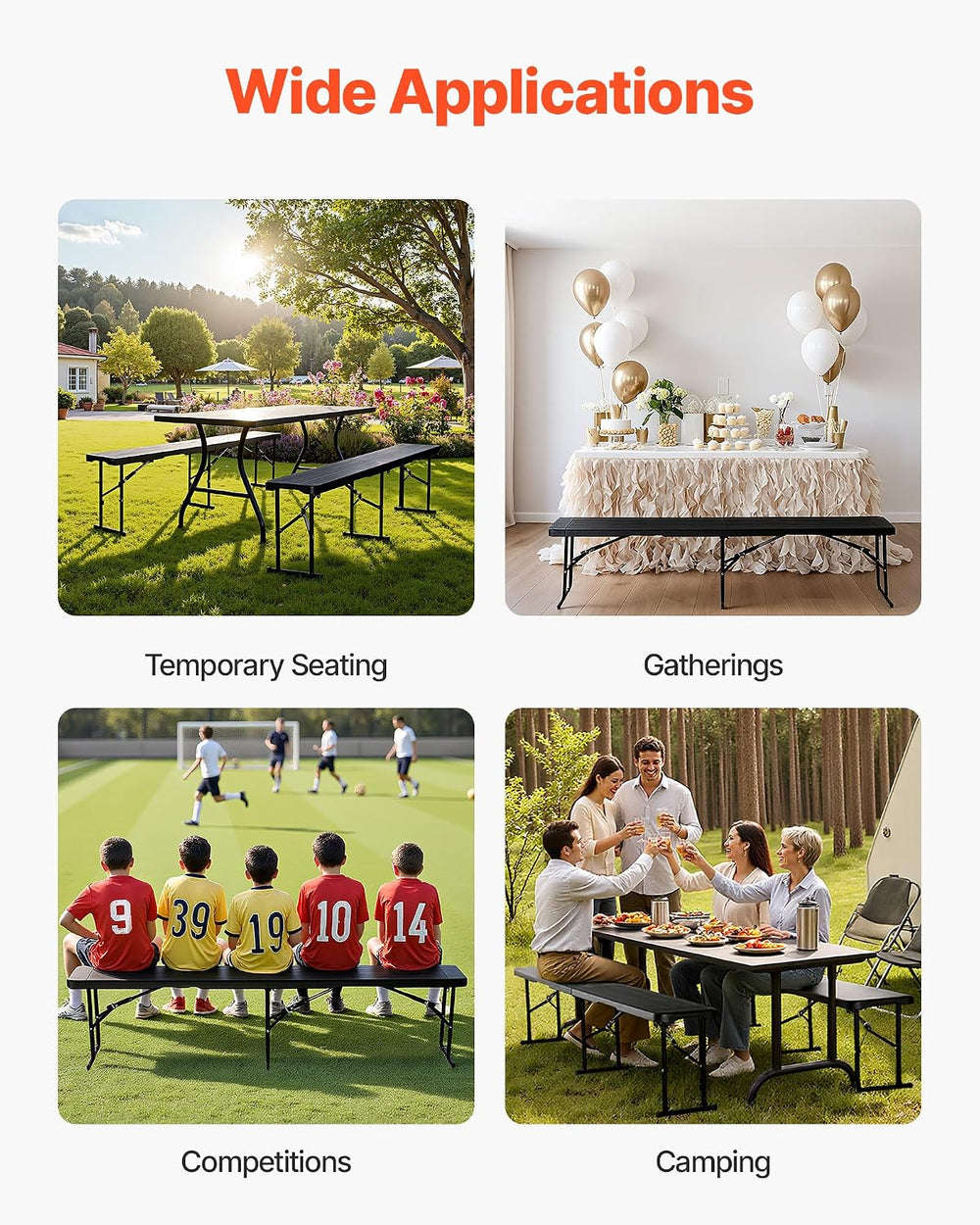 VEVOR Plastic Folding Bench, Soccer Multipurpose Entertaining Activities