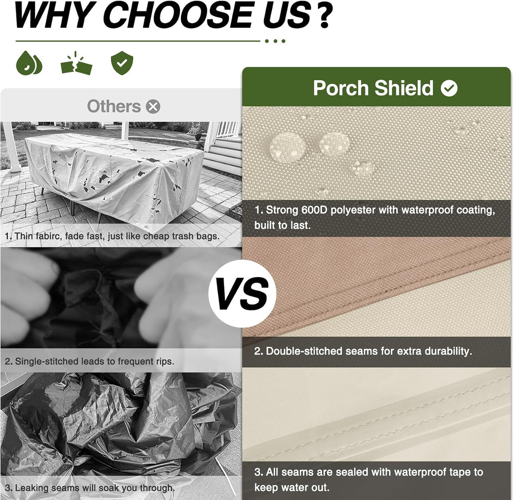 Porch Shield Waterproof Rectangular Patio Table Cover 108 x 70 inch