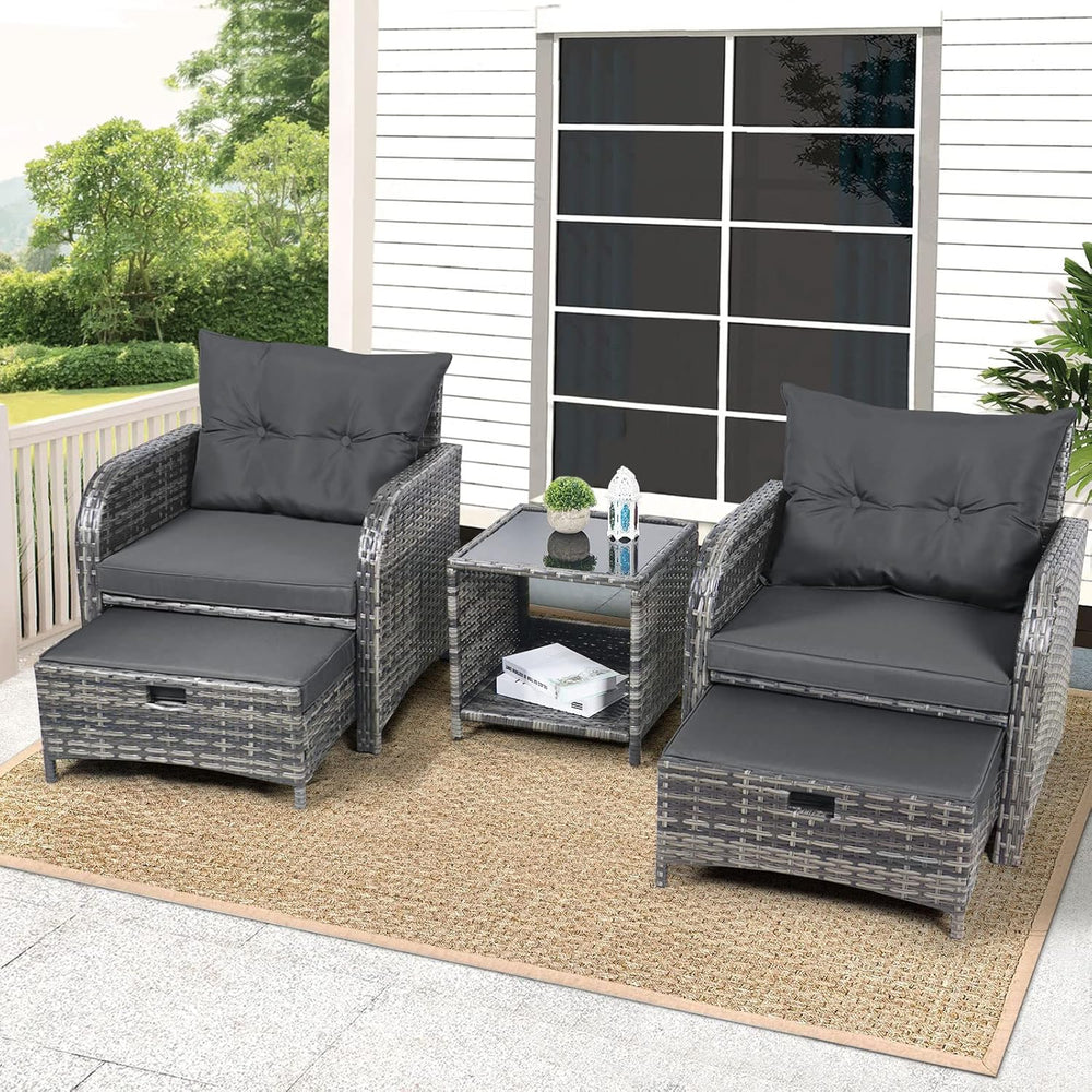 5 Pieces Wicker Outdoor Patio Chairs with Ottomans, All Weather PE Rattan Out...