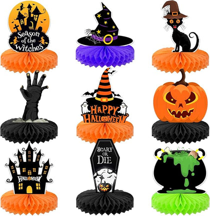 KatchOn, Halloween Centerpieces for Tables - Pack of 9 | Witch Halloween Table Centerpiece, Halloween Table Decorations | Orange and Black Halloween Centerpiece | Spooky Halloween Decorations Indoor