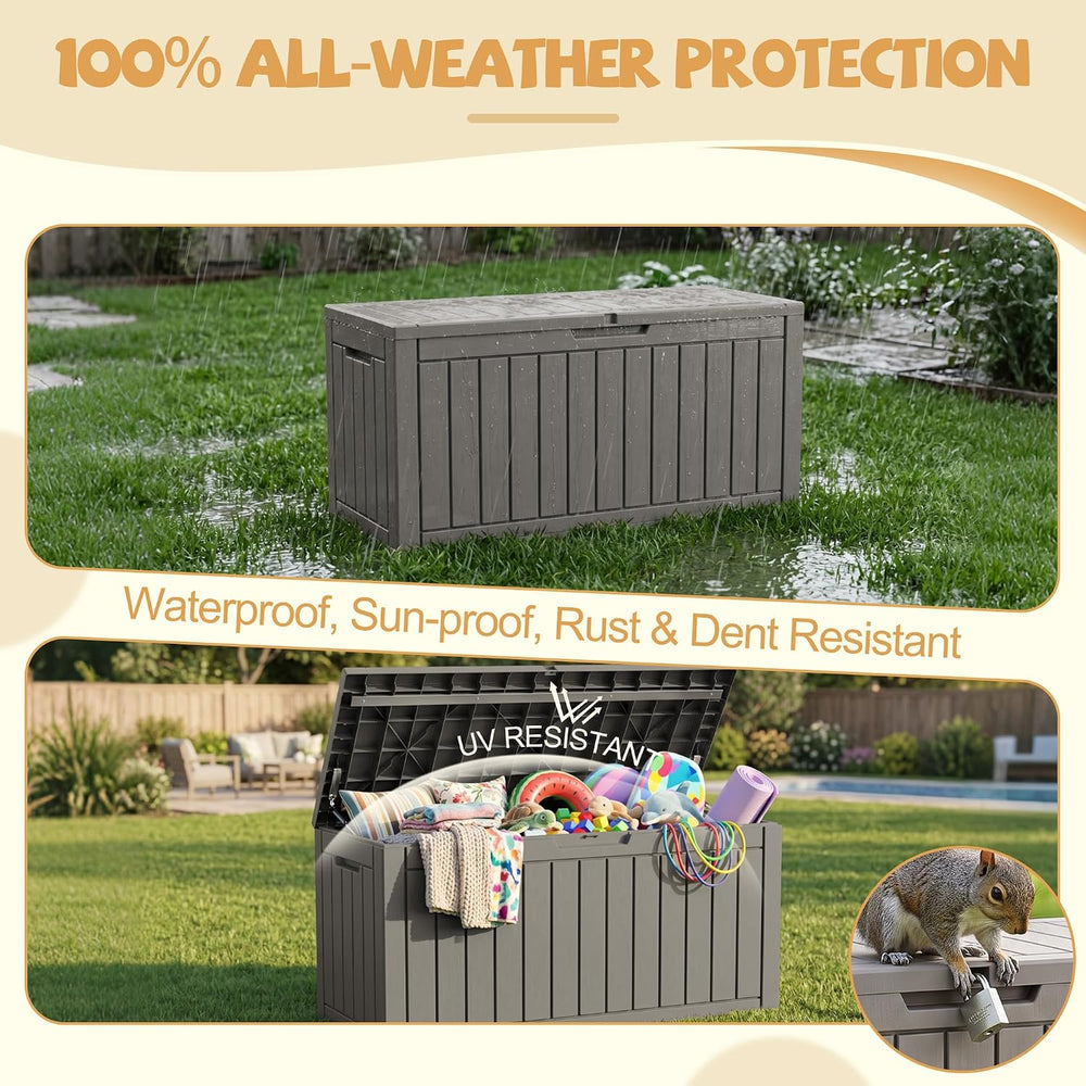 Outdoor Storage Box Waterproof, 180 Gal Gen 2 Resin Deck Box With Wheels