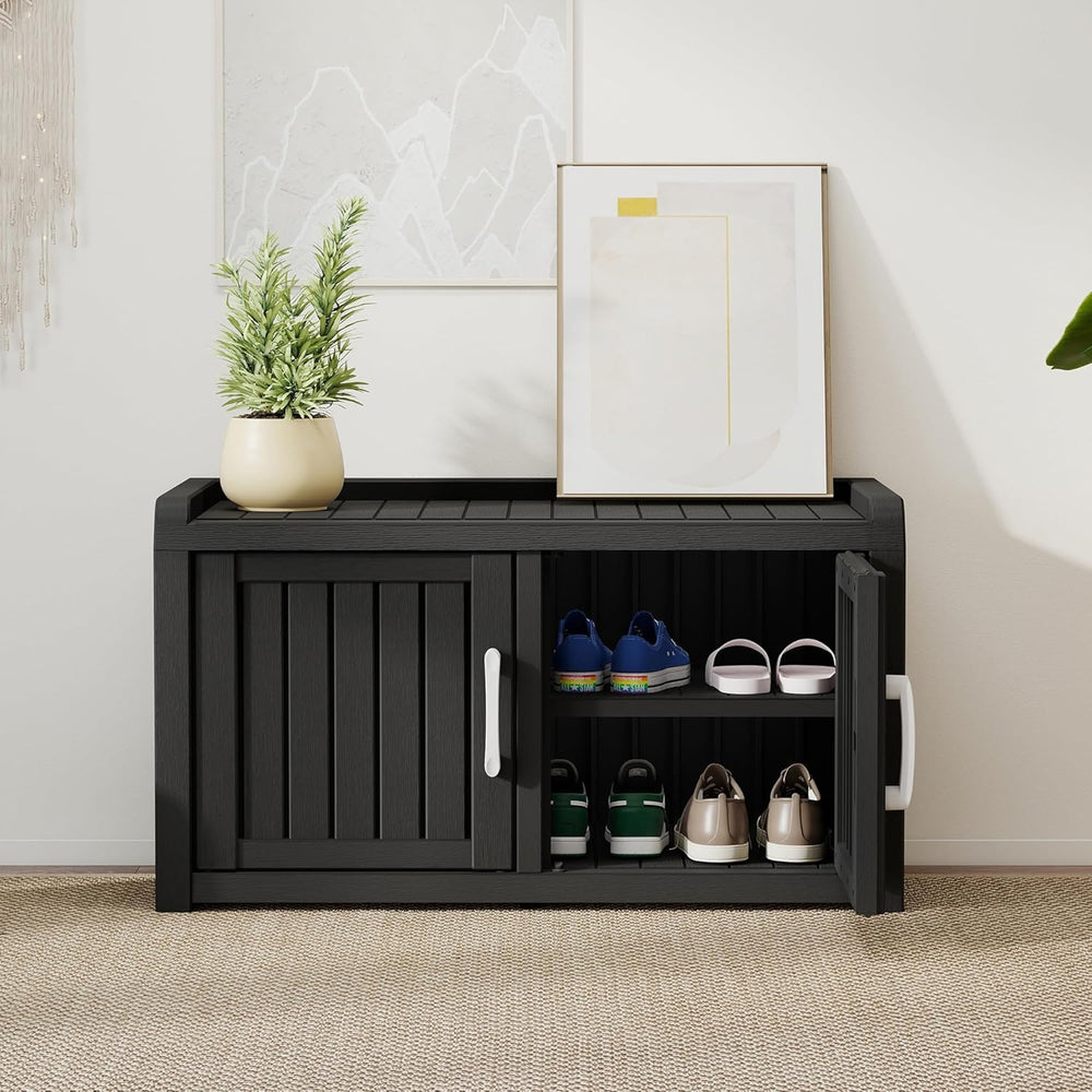 KAMABOKO Shoe Storage Cabinet, 2 Doors & Waterproof UV-Resistant, Black