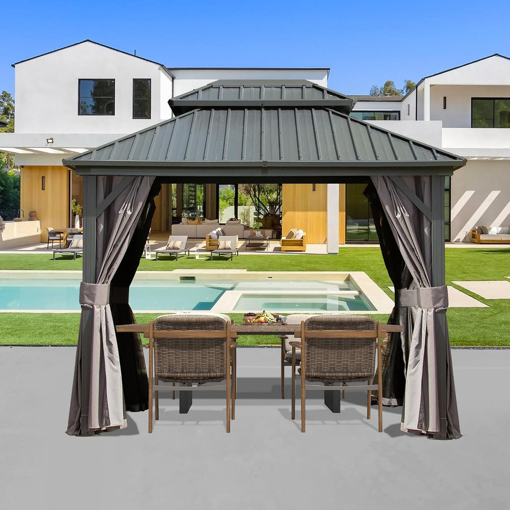 Domi 8x10 Outdoor Hardtop Gazebo, Metal Gazebo for Patios, Grey