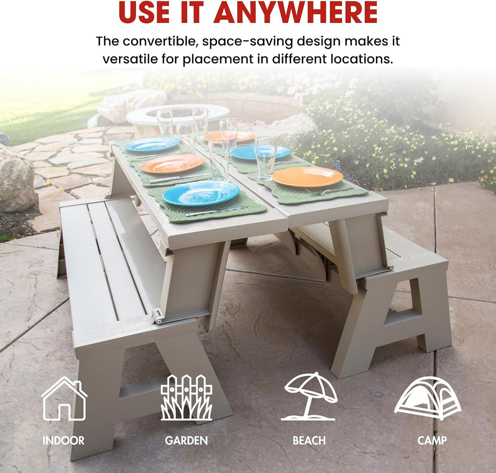 Convert-a-Bench 2-in-1 Outdoor Bench & Folding Picnic Table, Convertible