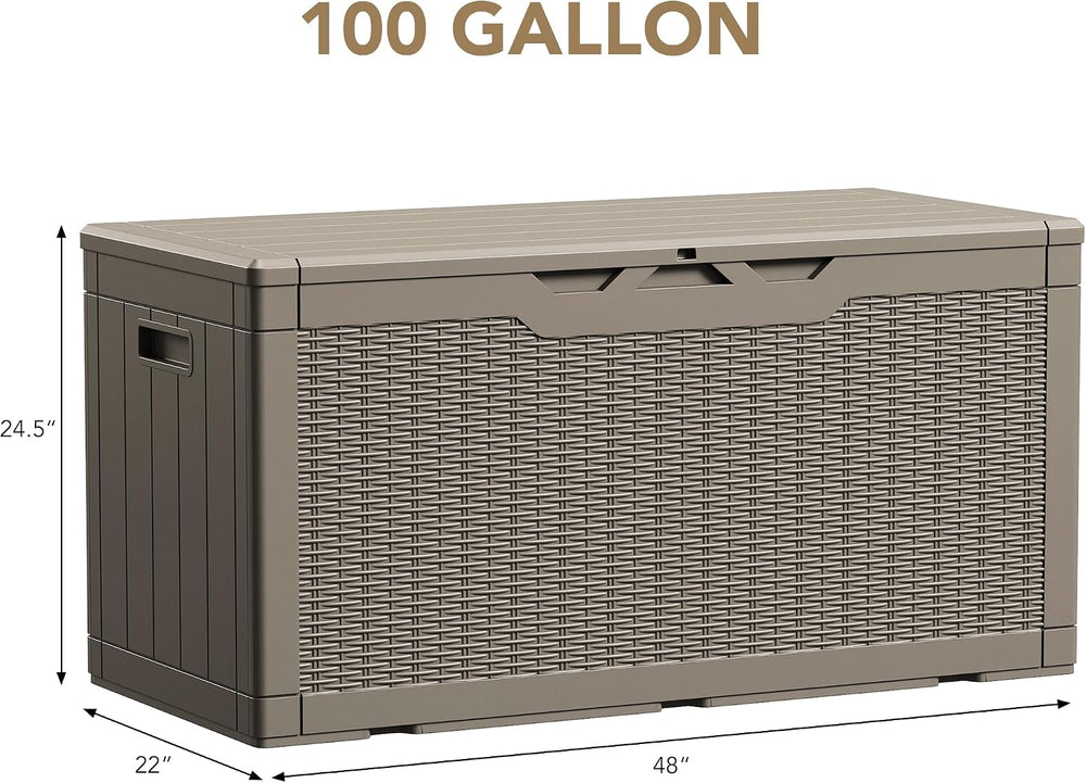 Devoko 100 Gallon Waterproof Deck Box, Resin Large Outdoor Storage Box