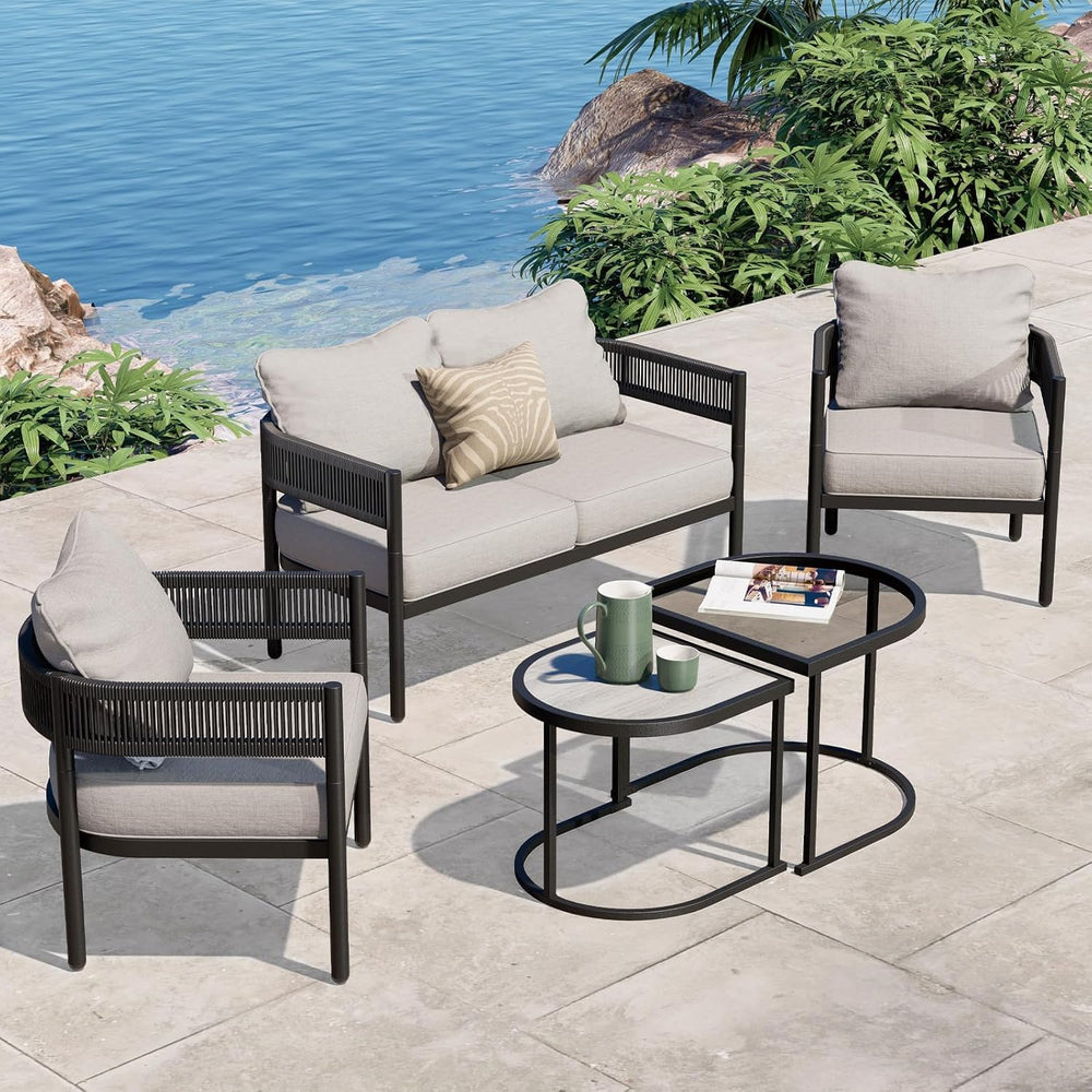 Grand patio 5-Piece Outdoor Furniture Set, 4 Seats Wicker Sofa Conversation S...