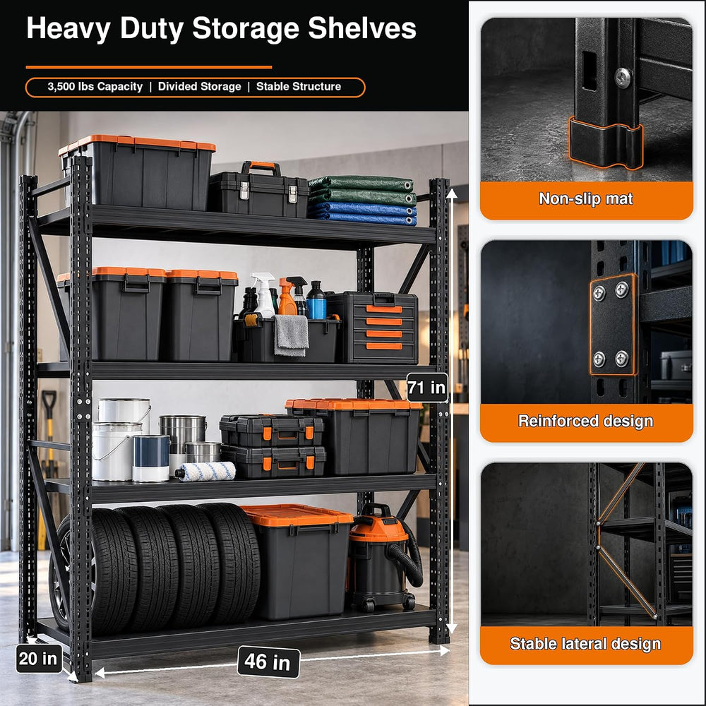 4-Tier Metal Shelving Unit, Heavy Duty Garage Storage