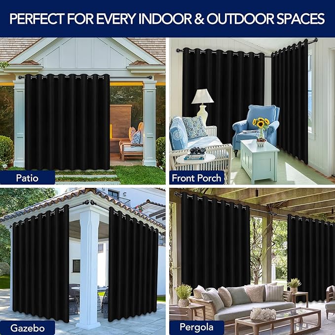 PureFit Outdoor Curtains for Patio Waterproof Weatherproof, UV Resistant Outs...