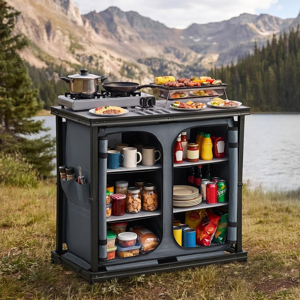 VEVOR Folding Camping Storage Cabinet, Outdoor Portable Lightweight Table
