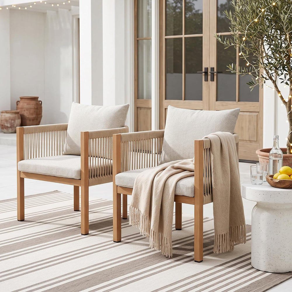 Patio Dining Chairs Set of 2, Rope Rattan Patio Furniture Set, All Weather Ou...