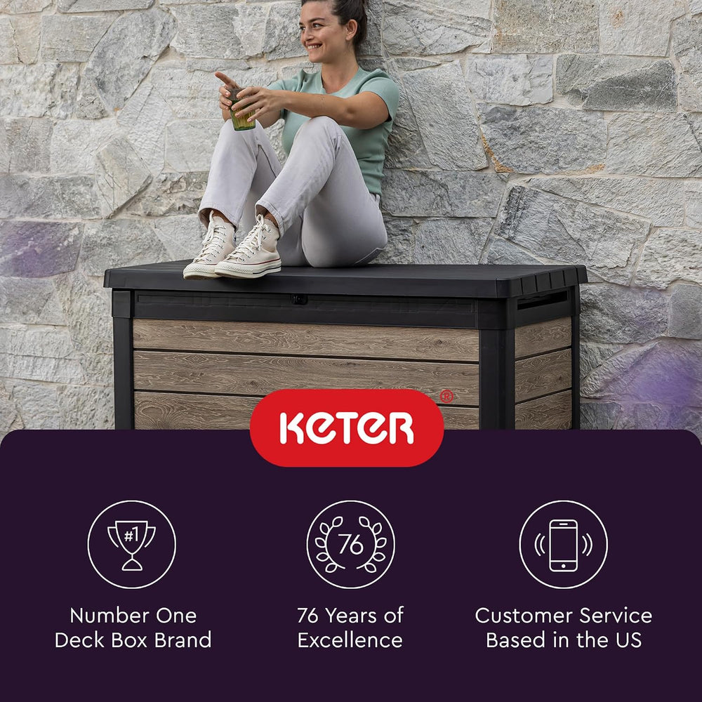 Keter Signature Collection 100 Gallon Resin Deck Box Organization Box and Sto...