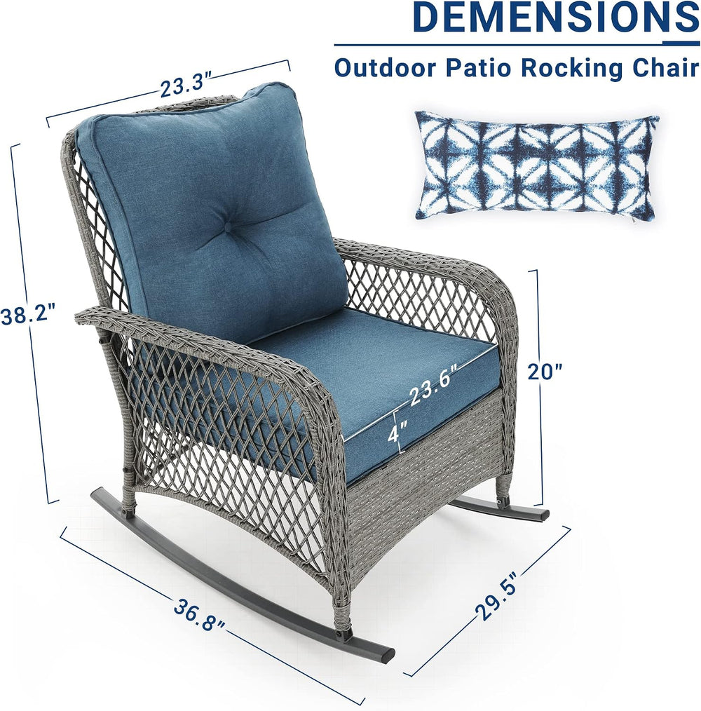 UDPATIO Rocking Outdoor Chair Patio Wicker Chair with Cushions, Lumbar Pillow...
