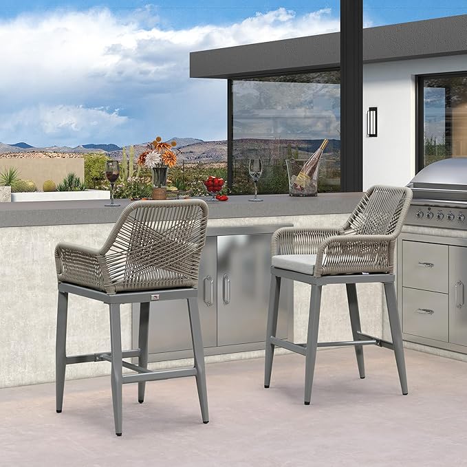 PURPLE LEAF Outdoor 24" Counter Height Bar Stools Chair Set of 2, All We...
