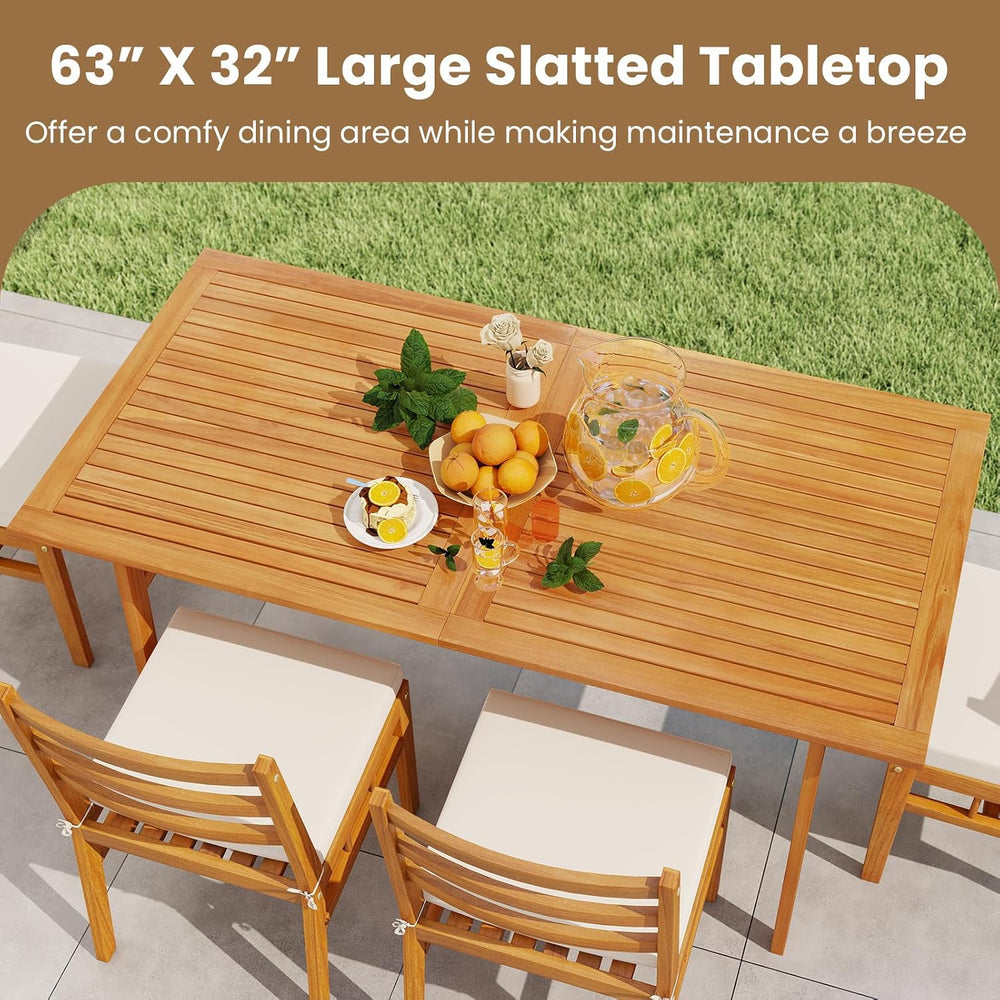 Tangkula 6 Pieces Patio Acacia Wood Dining Set, Outdoor Rectangular Table wit...