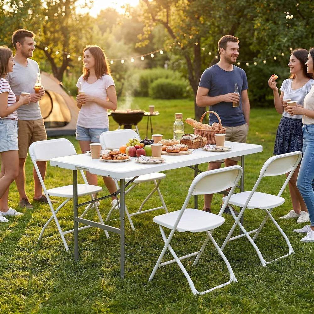 NEWBULIG 4 FT Foldable Table, Heavy Duty Folding Table Easy to Fold Store