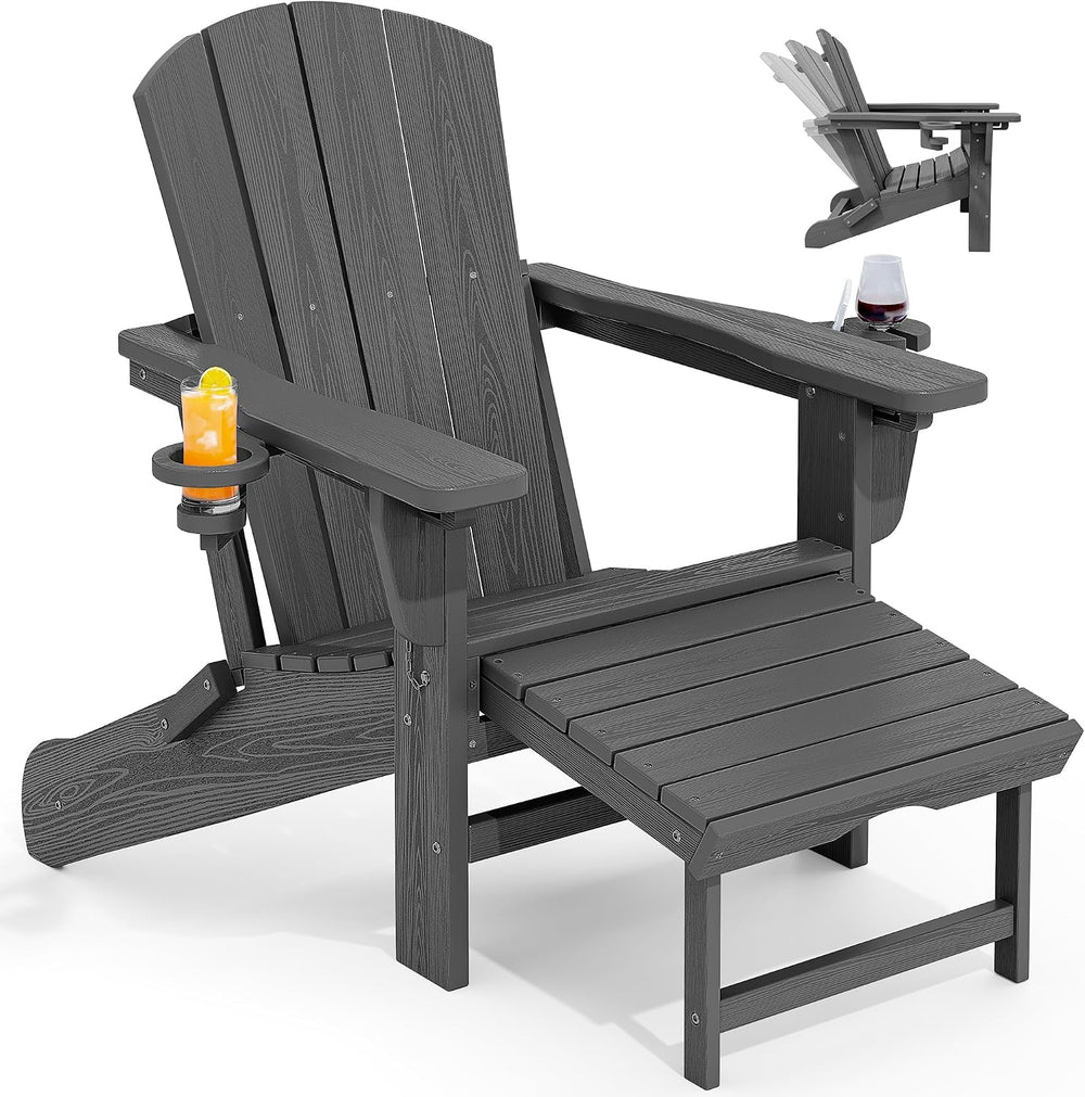 KINGYES Adjustable Folding Adirondack Chairs with Footrest & 2 Cup, HDPE ...