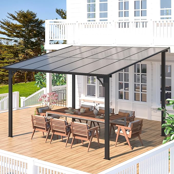 AECOJOY Wall Gazebo12’ x 10’, Hard Top Gazebos Pergola on Clearance, Outdoor ...