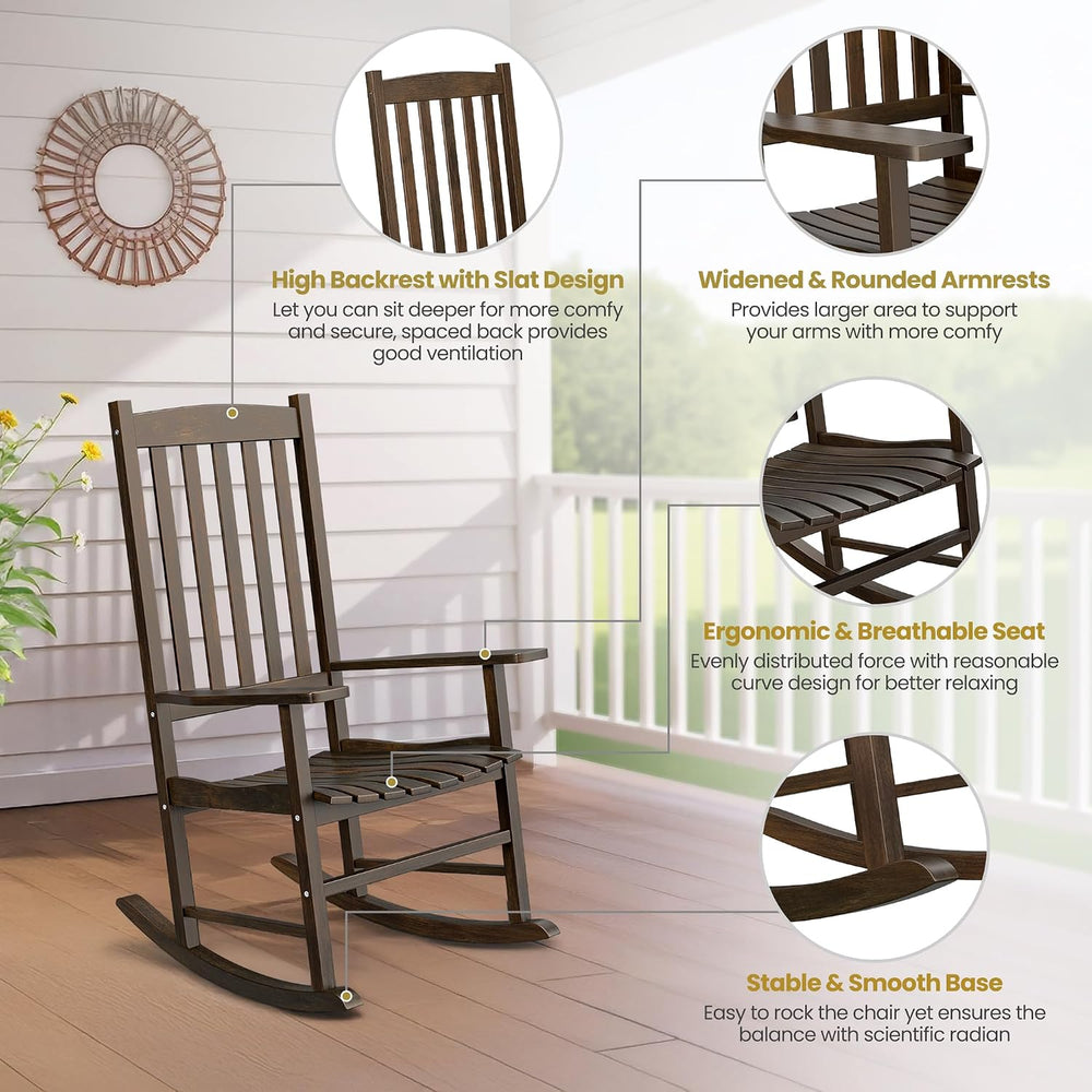 SUPER DEAL Outdoor Rocking Chair, All Weather Resistant Outdoor Indoor Wood P...