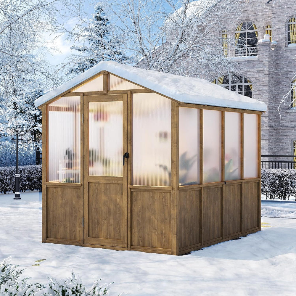 Aoxun 6x8 FT Wooden Greenhouse for Outdoors, 6MM Thick Polycarbonate Panel, W...