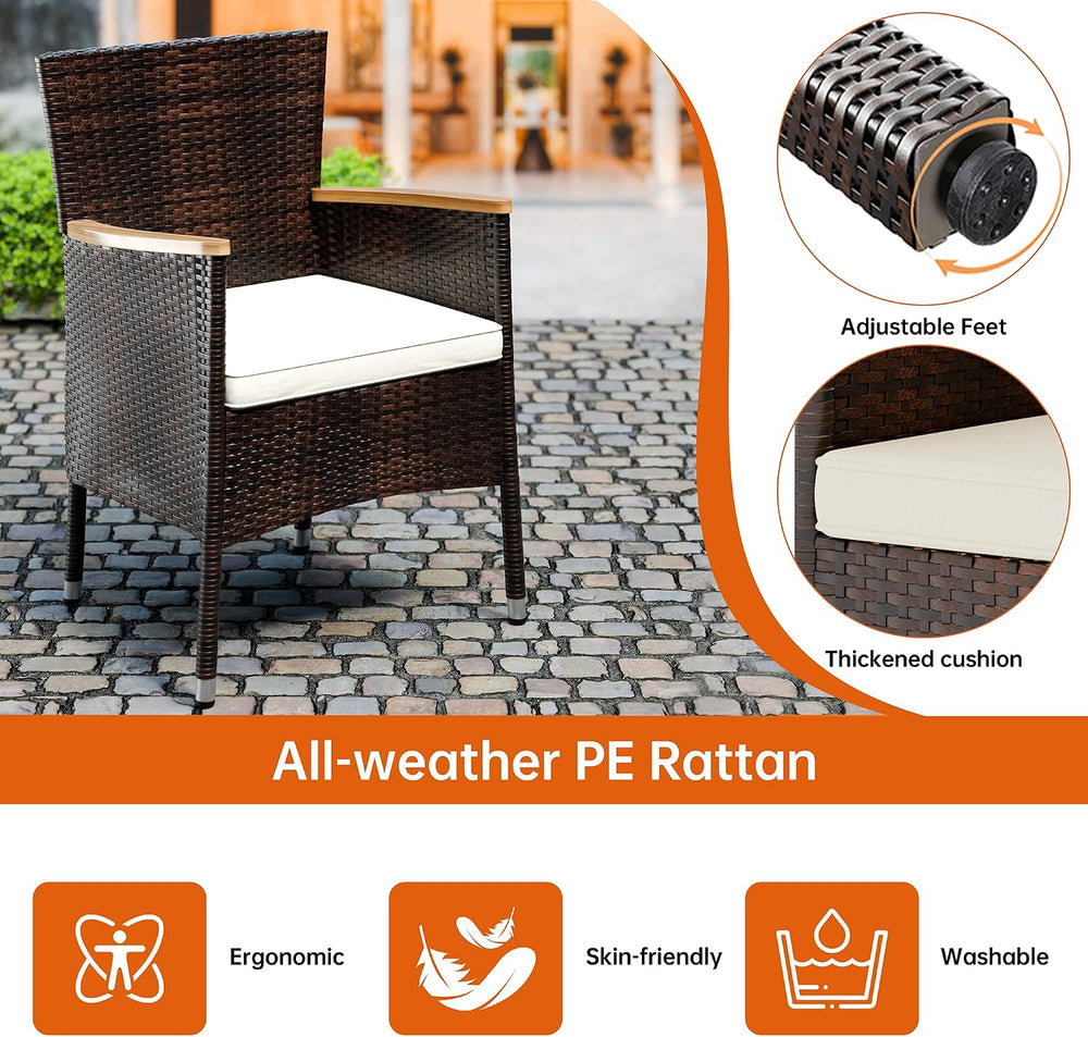 Shintenchi 5 PCS Patio Dining Set, Wicker Outdoor Table and Chairs with Soft ...