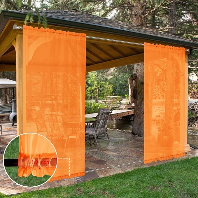 SpaceDresser Waterproof Outdoor Sheer Curtains for Patio - 2 Panels Rod Pocke...