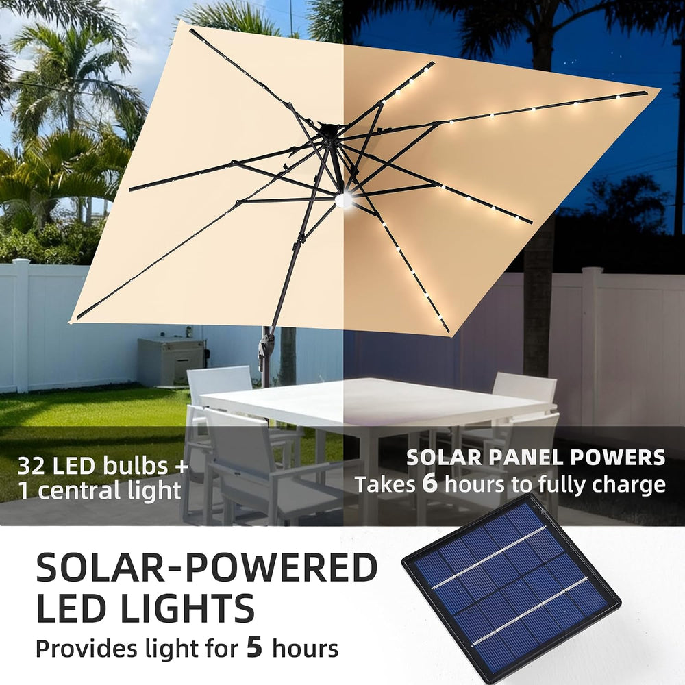 9x9 FT Cantilever Offset Patio Umbrella with Lights