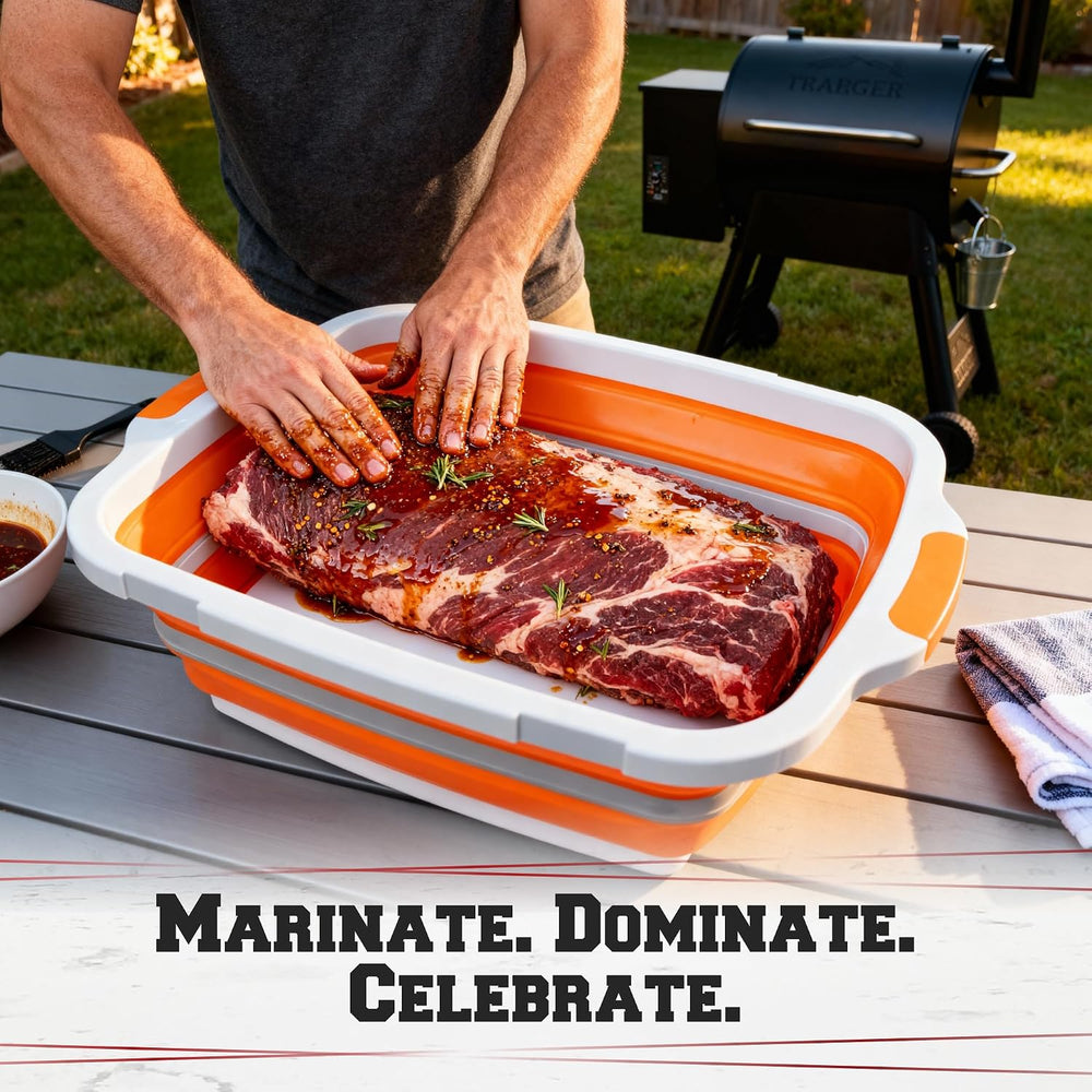 Collapsible XL Smoker & BBQ Prep Tub with Locking Lid | Includes Cutting ...