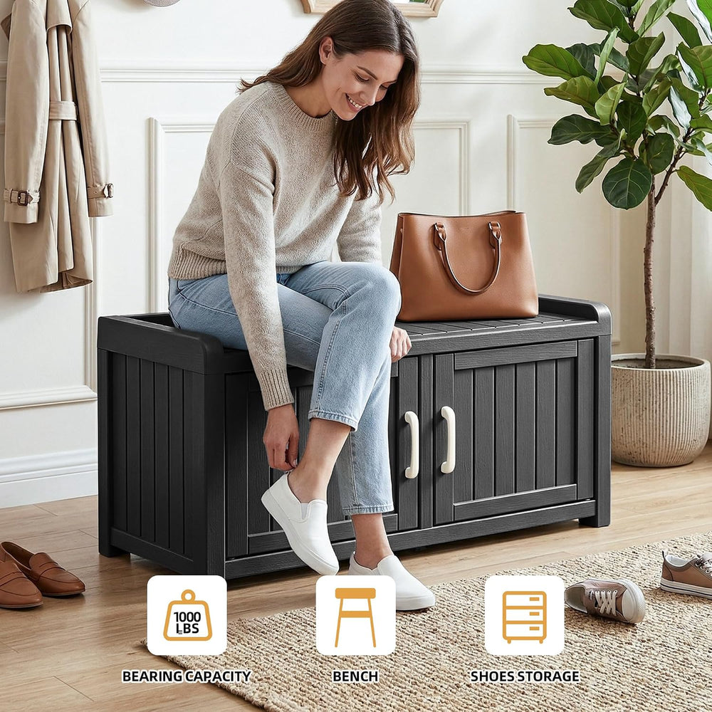 EFU Shoe Bench with Storage, Shoe Cabinet Waterproof, Storage Bench Outdoor