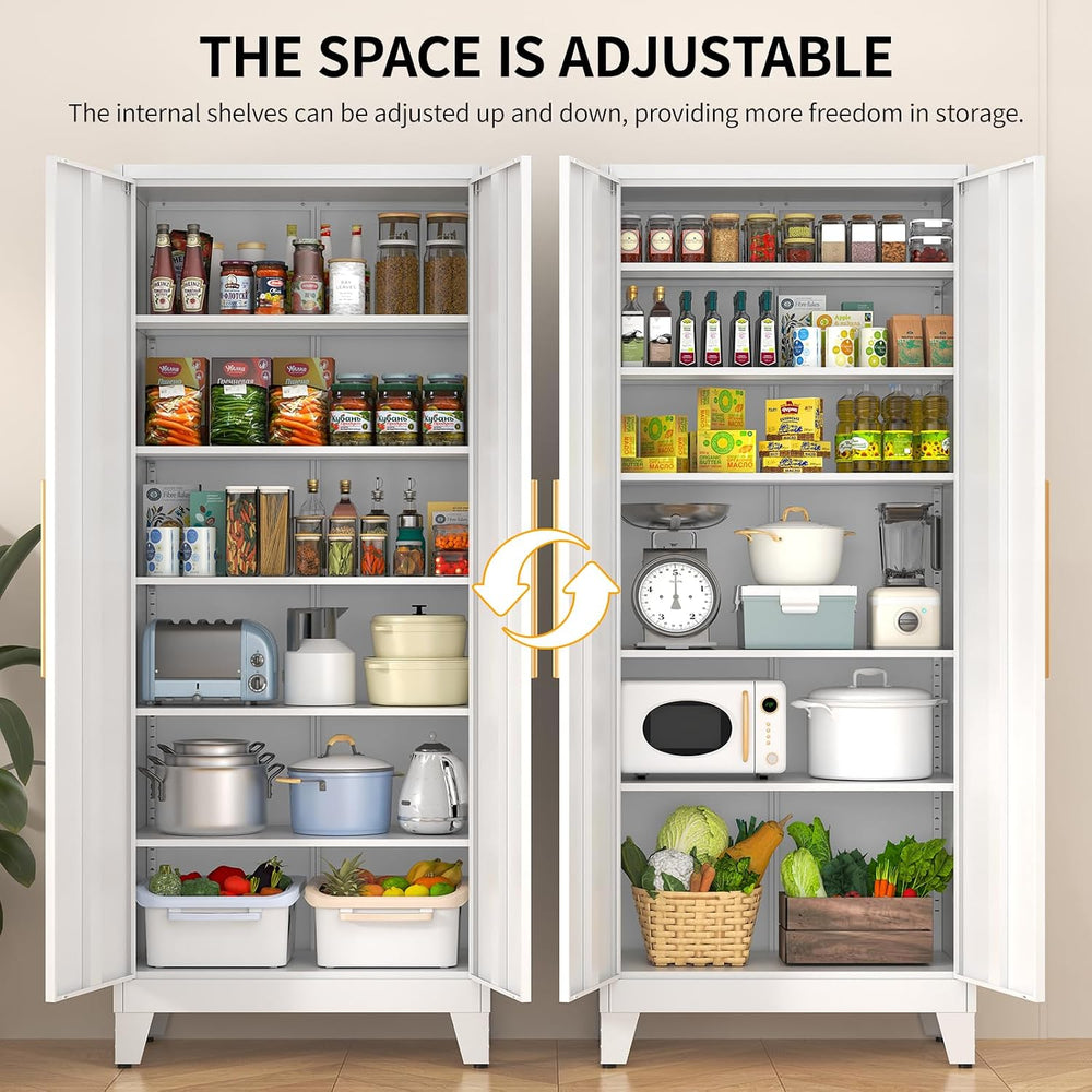 75.3" Tall Metal Pantry Storage Cabinet with 2 Doors & 5 Adjustable ...