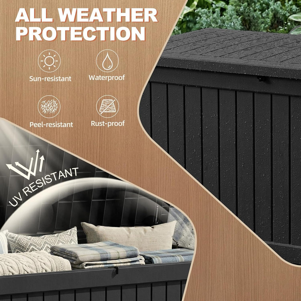 EFU Outdoor Storage Box 340 Gallon Deck Box, Waterproof Resin, Black