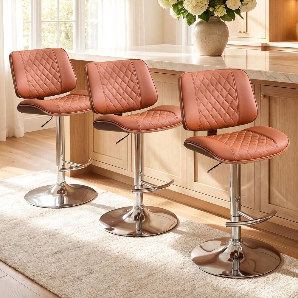 DRMBOOK Modern Swivel Bar Stools, Faux Leather Orange, Set of 3